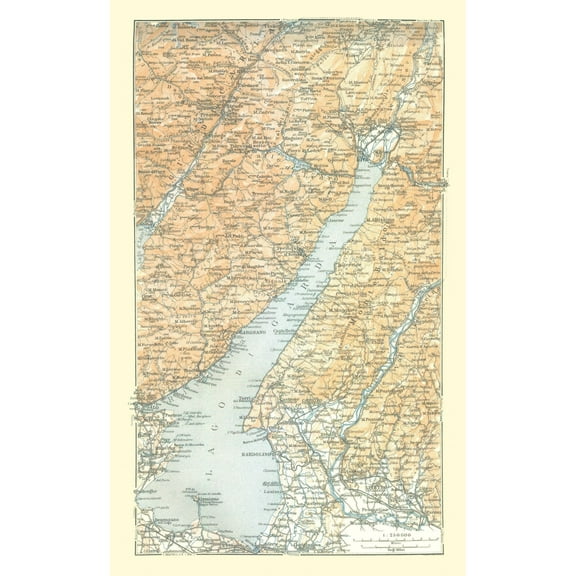 Historic Map - Lake Garda Italy - Bertarelli 1914 - 23 x 37.24 - Vintage Wall Art