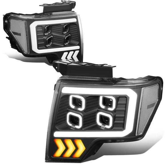 DNA Motoring Quad LED Black Projector Headlight Sequential Signal Lamps For 09-14 Ford F150
