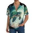thumbnail image 3 of Naloa Watercolor Turtle5 Men's Loose Fit Cuban Collar Short-Sleeve Shirt with Button-down and Chest Pocket for Everyday Wear Outings - Medium, 3 of 7