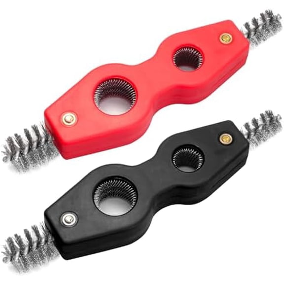 2PCS 4-in-1 Copper Pipe Cleaner, 1/2" & 3/4" Deburring Brush Inner & Outer Thread Cleaner Tool Copper Cleaning Brush for Brazing Plumbing Soldering (Black, Red)