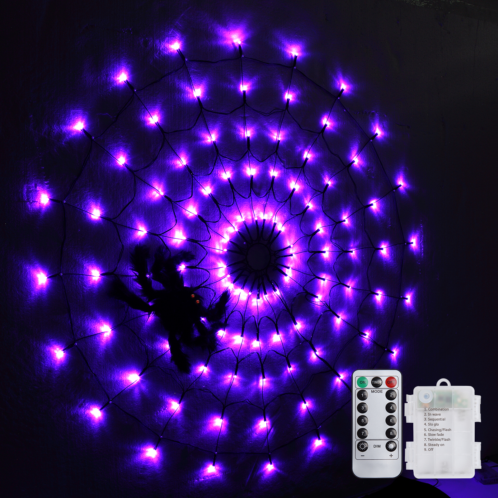 Sakiyr Halloween Spider Web Lights, 2.5FT Purple LED Spider Web with 8 Lighting Modes for Party Decoration - image 1 of 8