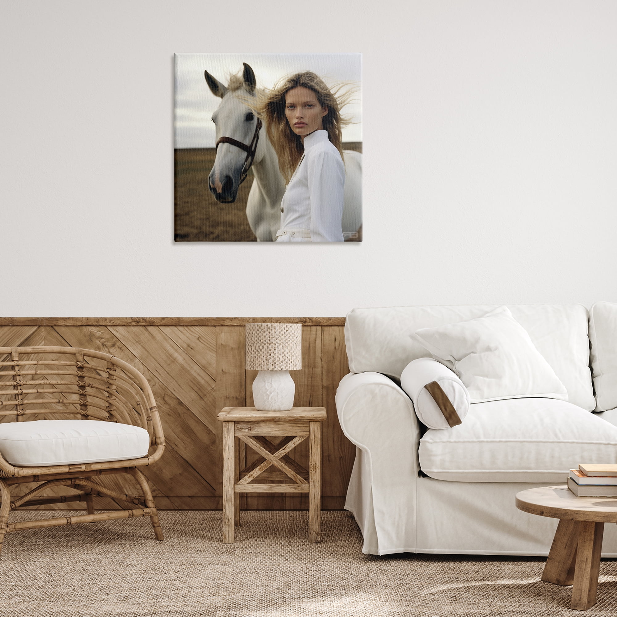 Stupell Industries Girl in White with Horse People Painting Wrapped Canvas Art Print Wall Art, 30 x 30