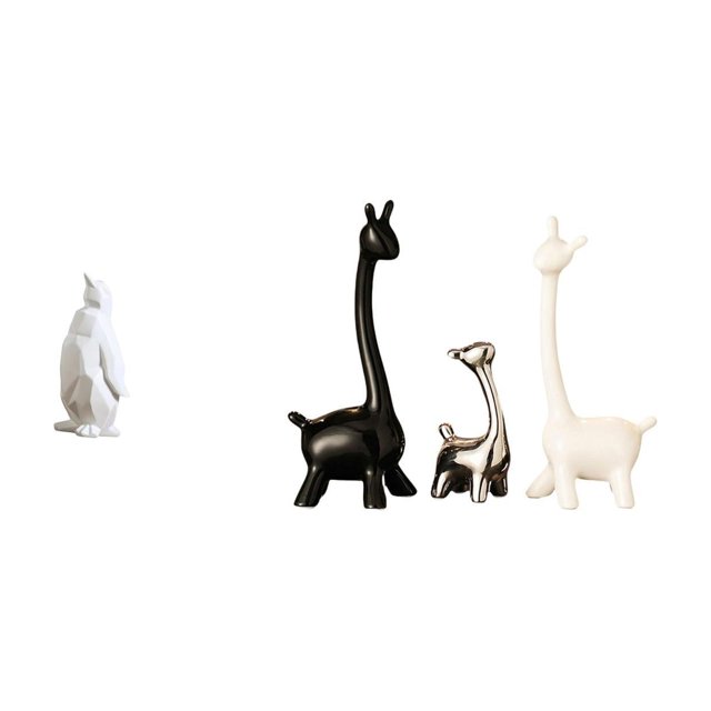 Figura decorativa coleccionable de pingüino y jirafa en resina cerámica. Ideal para de inauguración, bares, dormitorios, oficinas, escritorios y