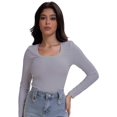 thumbnail image 2 of Casual Women's Long Sleeve Shirts Knit Fitted Stretch Scoopneck Basic Solid Tunic Tops, 2 of 6