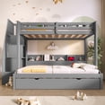 thumbnail image 5 of Harper & Bright Designs Twin over Full Bunk Bed with Trundle and Storage Shelves, Wood Storage Stairway Bunk Bed Frame with LED and USB Charging Station, Grey, 5 of 12