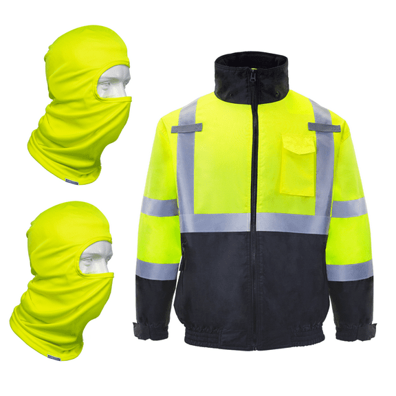 JORESTECH Hi-Vis Safety Bomber Jacket with Pair of Balaclava Face Covering Masks (Yellow, L)