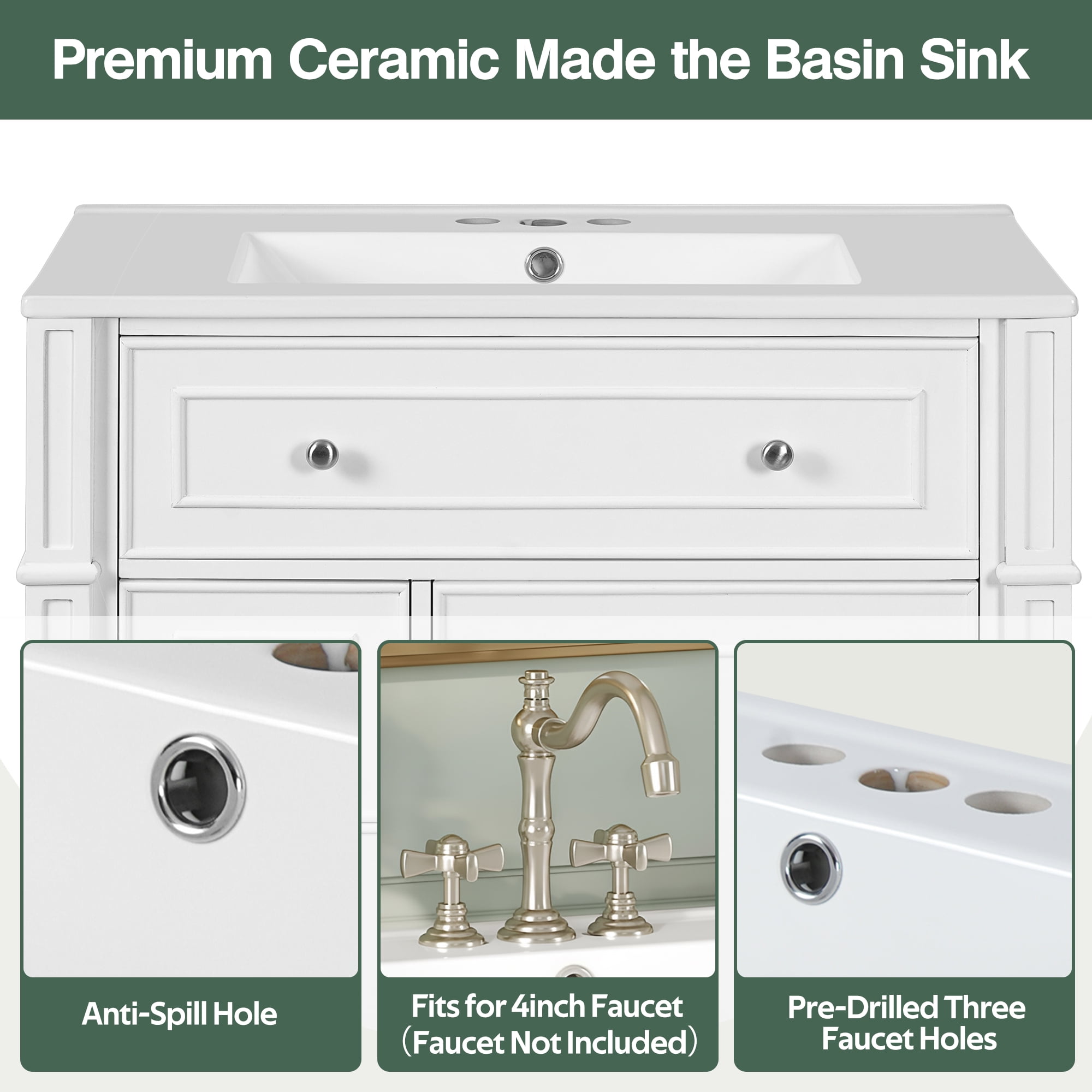 Harper & Bright Designs 30" White Bathroom Vanity with Sink, Freestanding Storage Cabinet with Soft Close Doors, Bathroom Floor Cabinet with Door Organizer