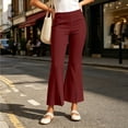 thumbnail image 7 of CQONEPT Women's Split Hem Flare Pants Elastic Waist Casual Office Elegant Cropped Dress Pant Trousers with Pockets Wine L, 7 of 7