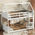 thumbnail image 3 of CoSoTower Twin Over Twin House Floor Bunk Bed with Headboards, Footboards and Guardrails, Ladder, Rubber Wood Bunk Bed with Safety Guardrails,White, 3 of 9