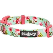 Angle View: Blueberry Pet 7 Patterns Spring Scent Inspired Floral Rose Print Turquoise Adjustable Dog Collar, Small, Neck 12"-16"