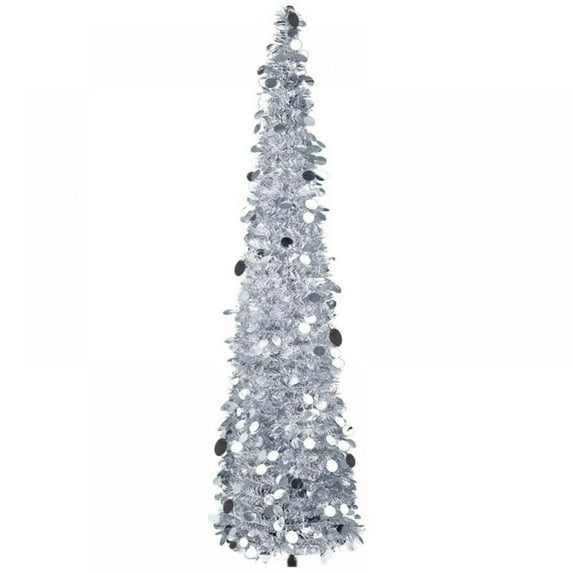 5FT Collapsible Artificial Christmas Tree, Pop Up Tinsel Christmas Tree, for Holiday Carnival Party Indoor Outdoor Xmas Decoration