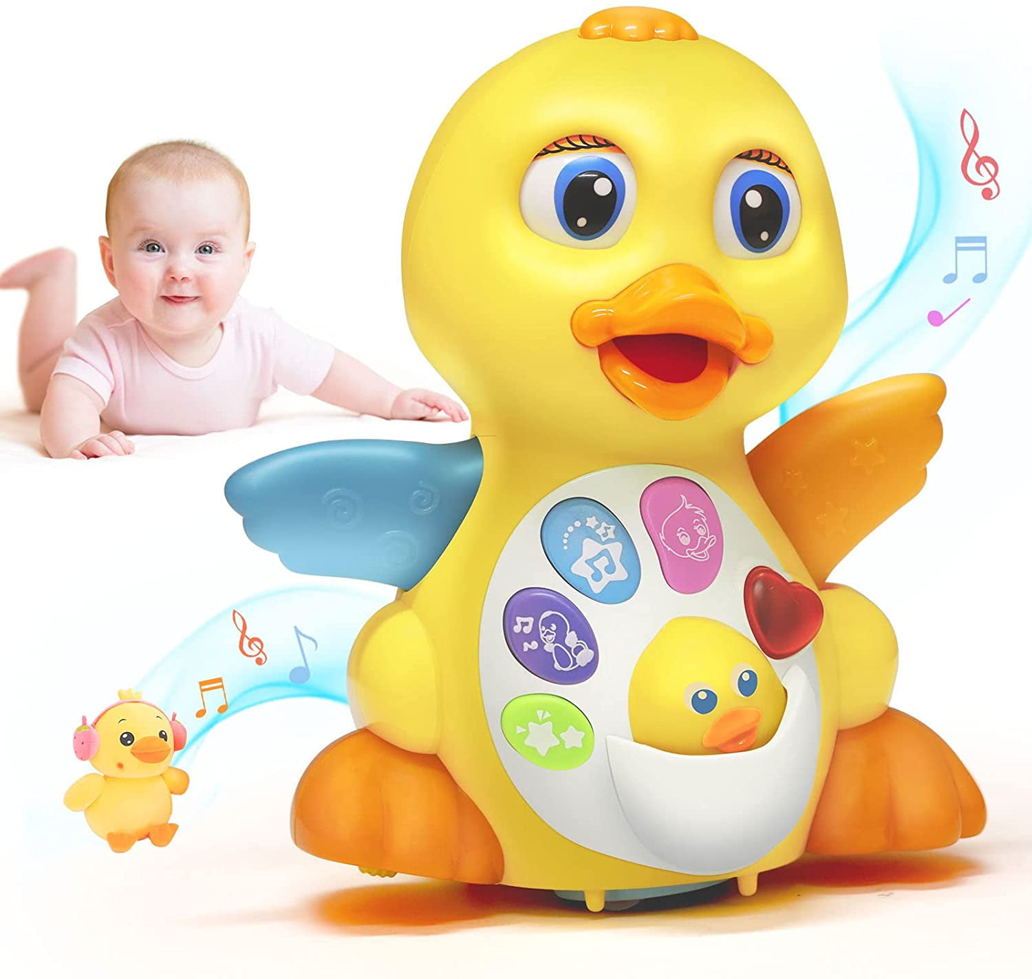 HANMUN Baby Toys Baby Musical Learning Toy Dancing Walking Duck Toy with Music and Lights, Infant Light Up Toys, Yellow Animal Toys, Newborn Gift Development Toy for 0 6 12 Months