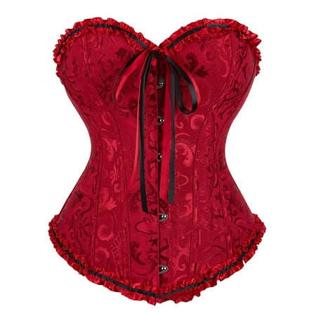 Womens Lace up Boned Overbust Corset Bustier Lingerie Bodyshaper Top Floral Waist Cincher Shapewear