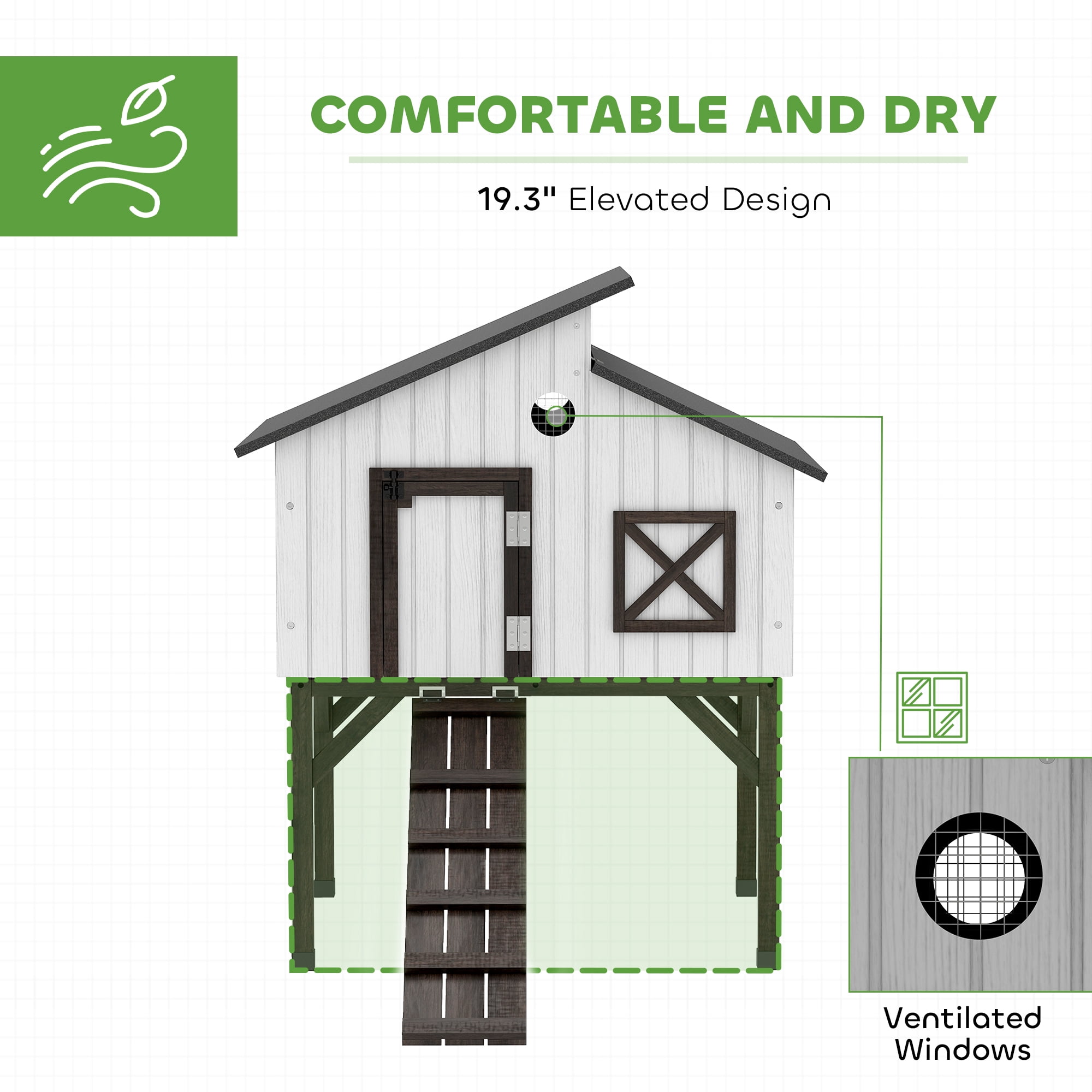 PawHut Chicken Coop Hen House with Nesting Box, Elevated Rabbit Hutch with Ramp, Asphalt Openable Roof and Elevated Legs, Outdoor Wooden Duck House