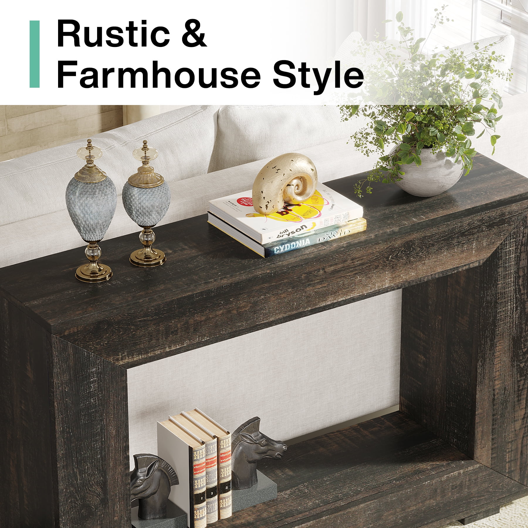 Finmind 47" Farmhouse Console Table, Industrial Entryway Console Table with Storage, Wood Accent Table for Hallway, Living Room, Entrance