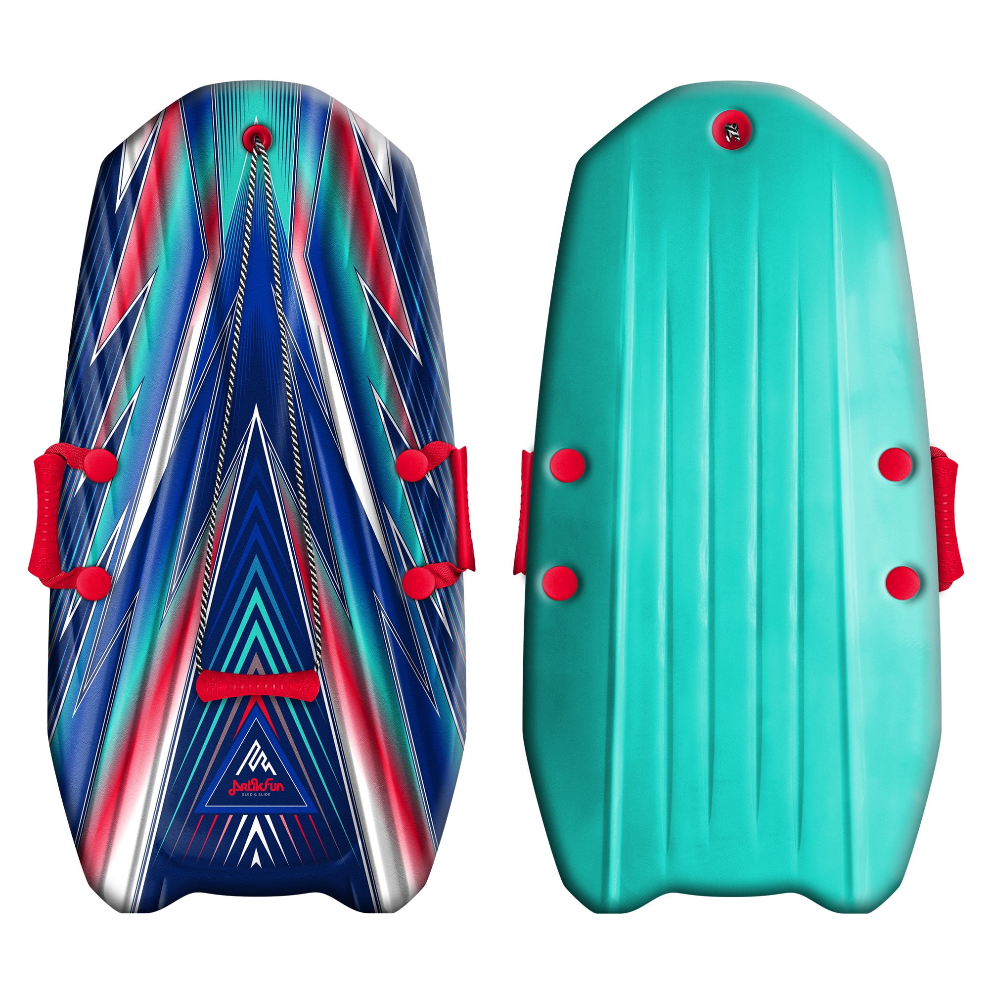 ArtikFun 36in Mirage Snow Sled - Lightweight Blue and Red Soft Foam Sled with Tow Rope and Handles for Kids and Youth