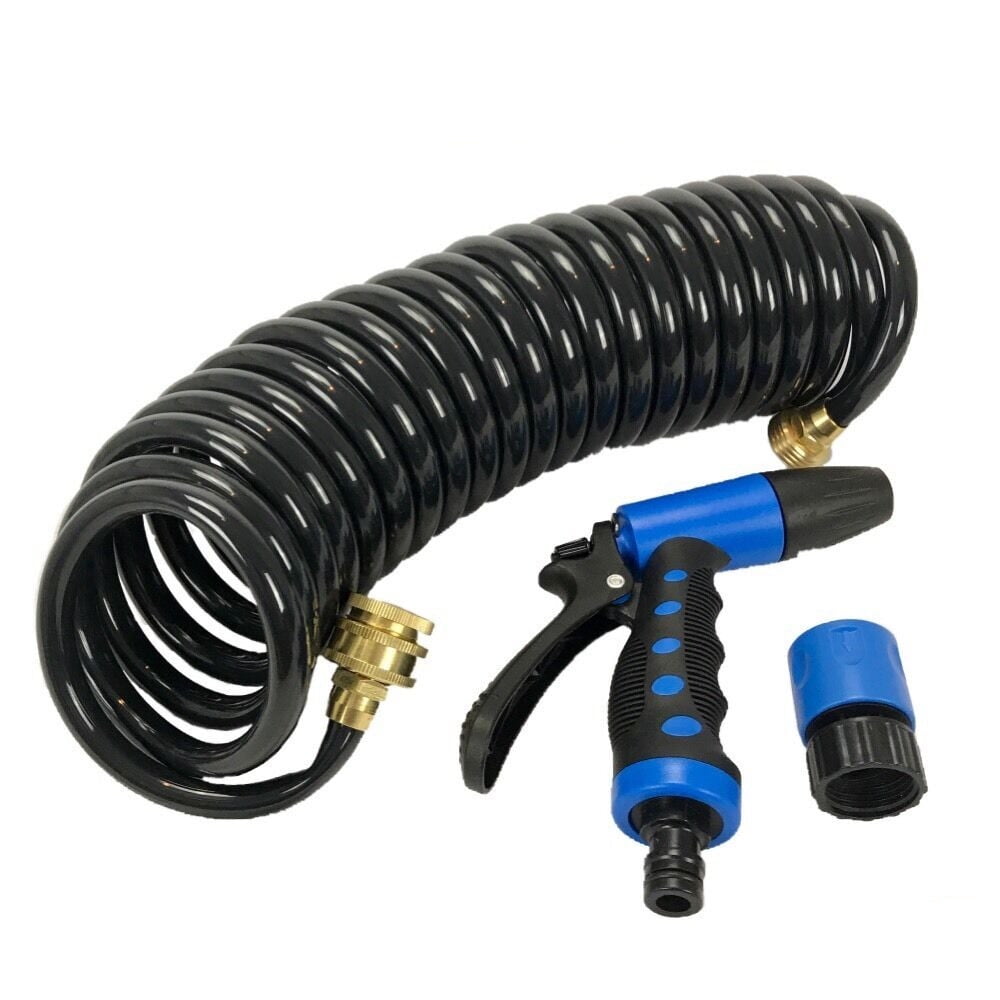 6.5M Coiled Hose & Trigger Nozzle Brass Adapters Boat Marine Coil Deck
