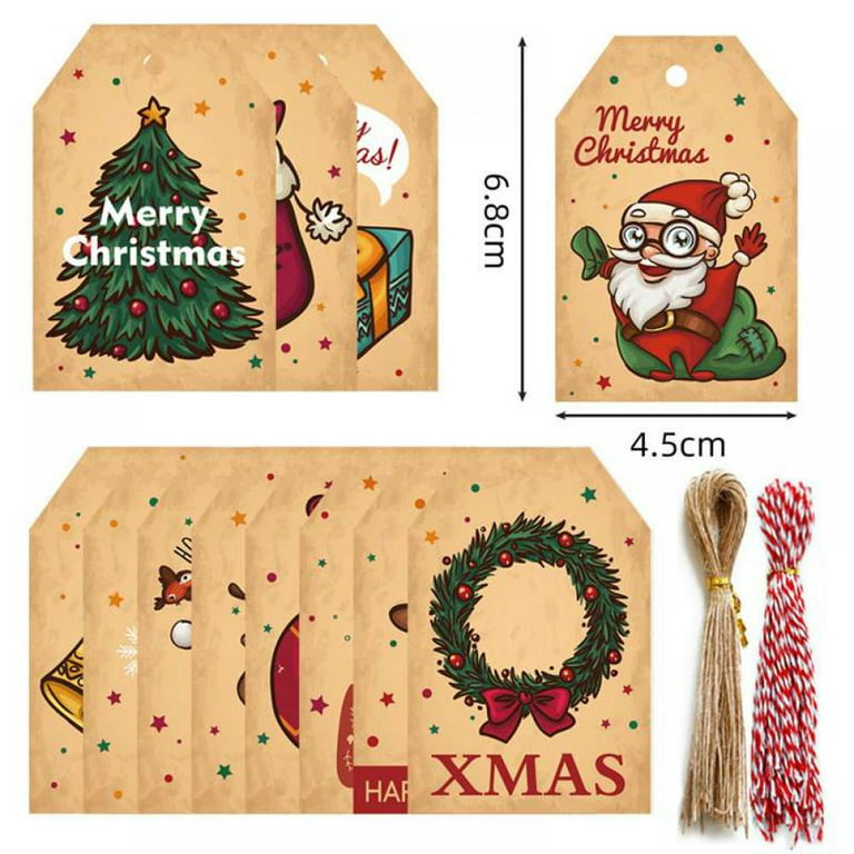 Visland 50PCS Kraft Paper Christmas Gift Tags，Xmas Brown Kraft