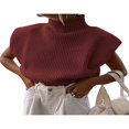 thumbnail image 1 of Femmes Épaule Pull Haut Col Roulé Sans Manches Pull Large Épaule Tricoté Pull Haut, 1 of 6