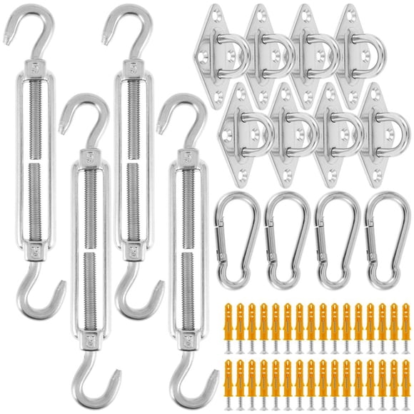 80Pcs Shade Sail Hardware Kit Stainless Steel Heavy Duty Sun Shade Installation Kit Triangle Rectangle Square for Outdoor Garden Patio Yard