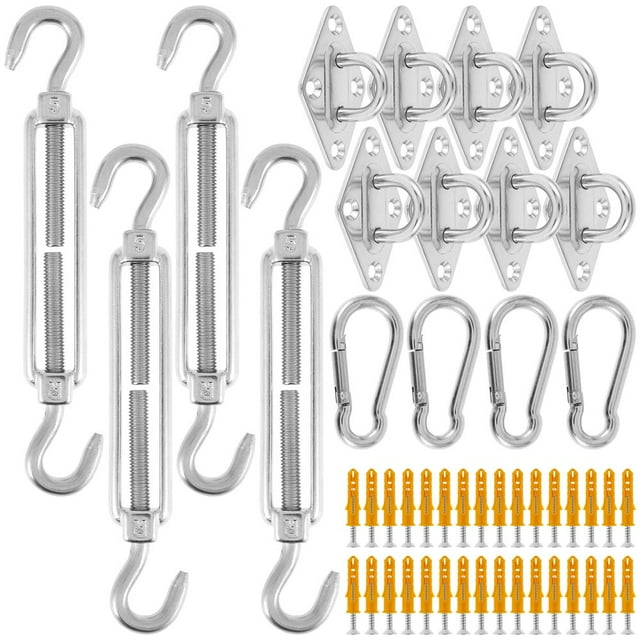 Ensemble de Quincaillerie pour Voile d'Ombrage 80 Pcs en Acier Inoxydable, Robuste, Kit d'Installation d'Ombre Solaire, Triangle Rectangle Carré pour Jardin Extérieur, Patio, Cour