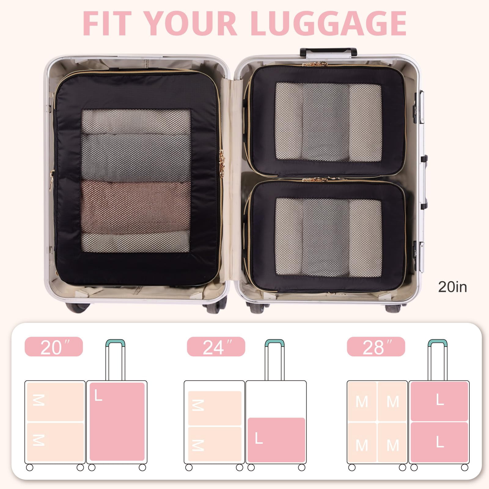 TRIPGEAR 3‑Set Double‑Deck Compression Packing Cubes, Lightweight Travel Luggage Organizer