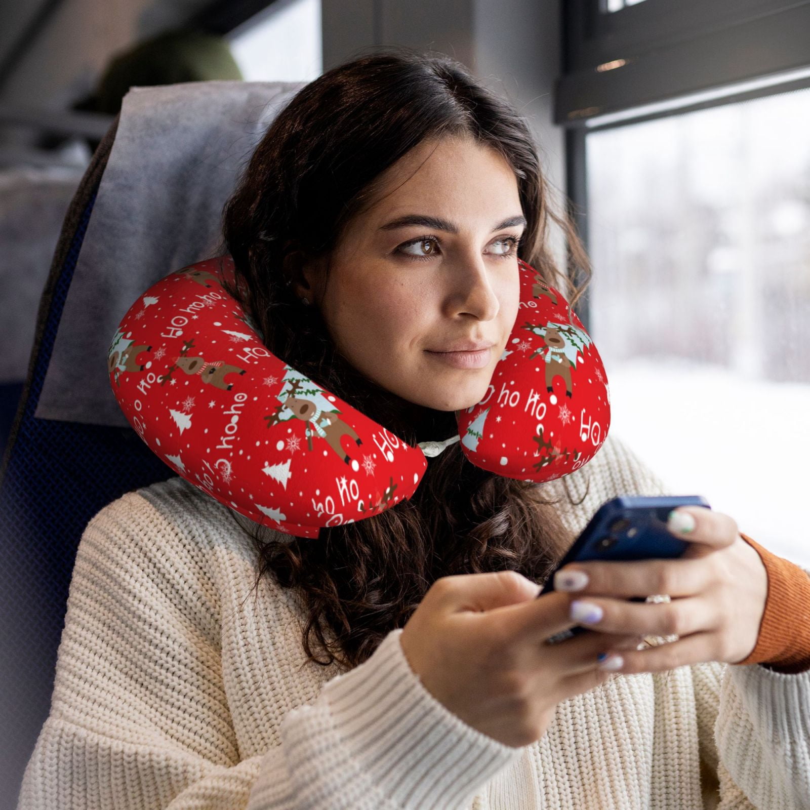 Xecao Christmas Deer 1 Print Memory Foam Cervical Neck Pillow Versatile U-Shaped Pillows for Home,Office,Camping,Travelling,Soft Washable Cover