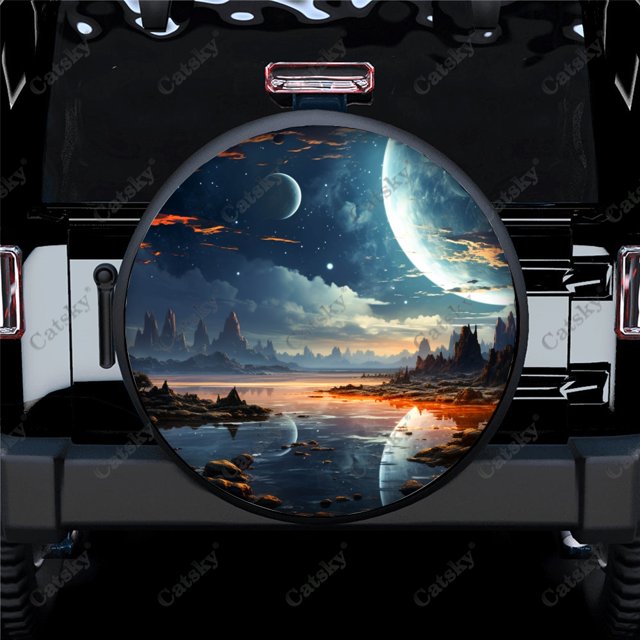 Fantasy World Colorful Galaxy Polyester Universal Spare Wheel Tire Cover Wheel Covers for Trailer RV SUV Truck Camper