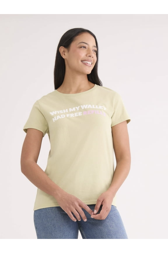 Free Refills Women's Graphic Tee with Short Sleeves, Sizes XXS-XXL