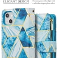thumbnail image 7 of Wallet Case for iPhone 13 6.1 inch, Vintage PU Leather Magnetic Closure Geometric Handbag Zipper Pocket Case Kickstand Card Holder Slots TPU Shockproof Flip Case - Marble Blue, 7 of 7