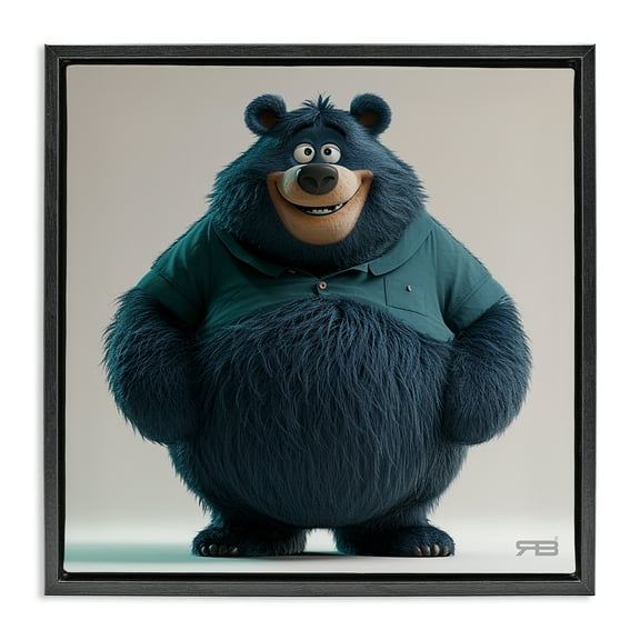 Stupell Industries Black Bear with Shirt Animals Painting Black Floater Framed Canvas Art Print Wall Art, 18 x 18