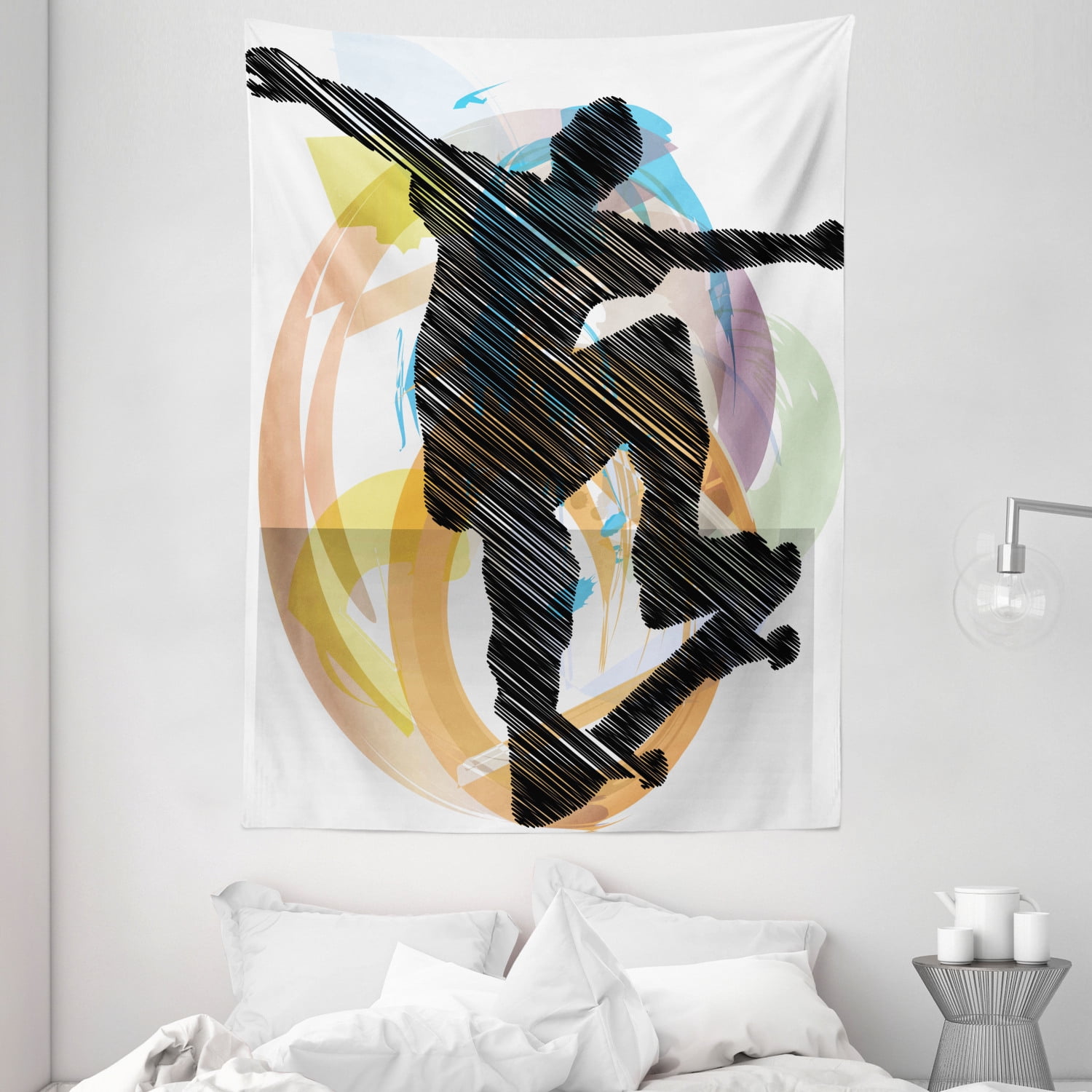 Teen Room Tapestry Abstract Grunge Stylized Sketch Art Of A Skater Young Boy Exotic Sports Graphic Wall Hanging For Bedroom Living Room Dorm Decor Multicolor By Ambesonne Walmart Com Walmart Com