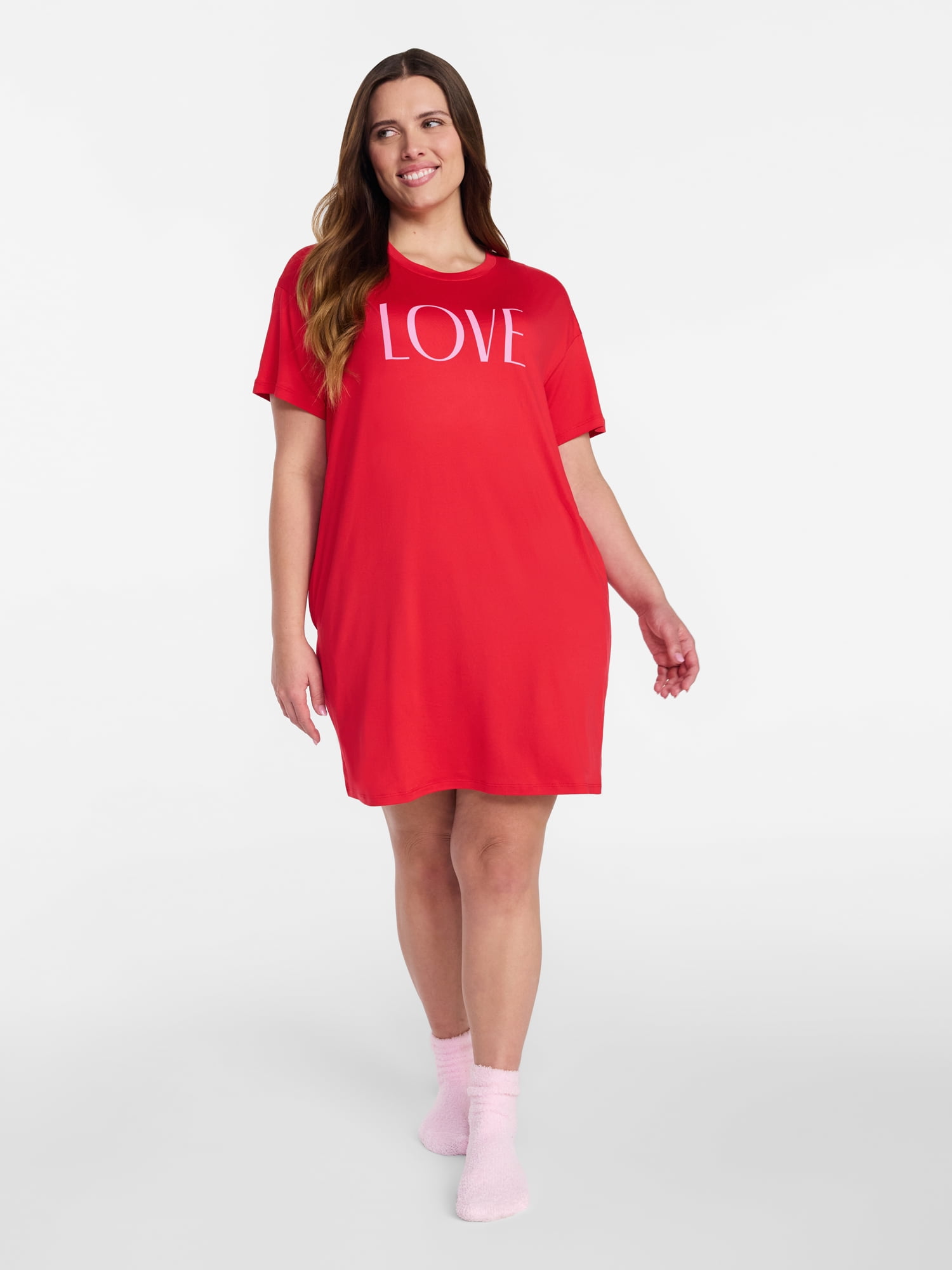 Joyspun Women’s Dreamy Soft Collection Short Sleeve Valentine's Day Sleep Shirt, Sizes S/M to 2X/3X