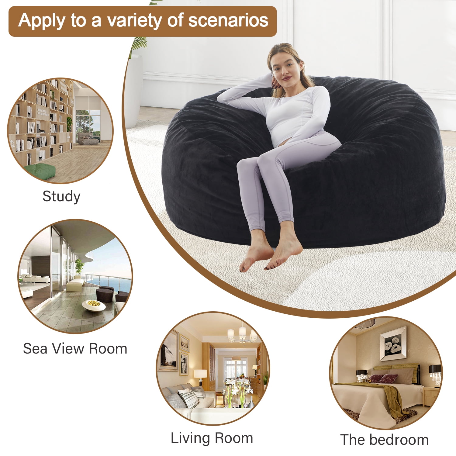 LaoGeoRon 3ft Bean Bag Chair for Adults with Filling,Memory Foam Lazy Beanbag Sofa with Removable Washable Flannel Cover