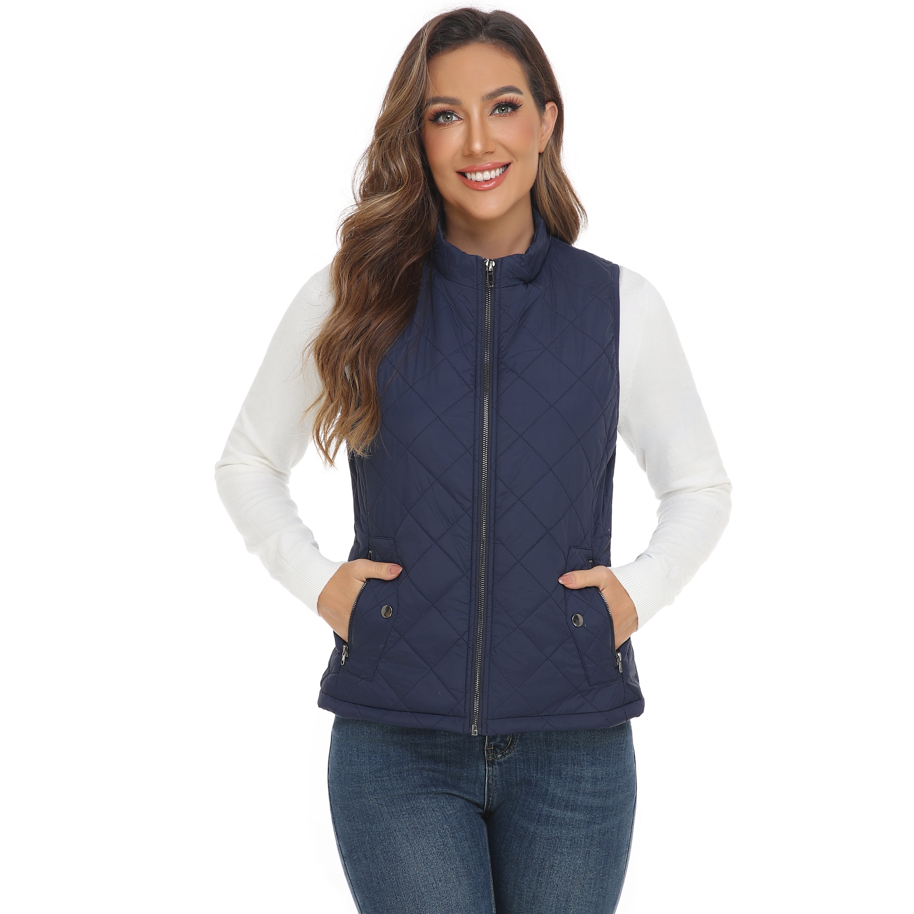 LK women's vest - Stand Collar Lightweight Padded Gilet for Women (Dark Blue-M)