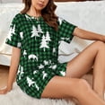 thumbnail image 4 of Uemuo Christmas tree green plaid Pattern Women's Short-Sleeved Pajama, Button-Front Loungewear, 2-Piece Summer Sleepwear, Elastic Drawstring Shorts-3X-Large, 4 of 7