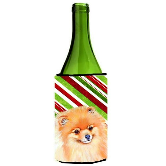 Pomeranian Candy Cane Holiday Christmas Wine bottle sleeve Hugger - 24 oz.