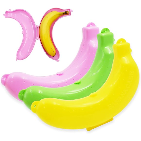 3 Pack Banana Case, Banana Saver BPA-Free, Banana Protector Box, Banana Keeper Holder Outdoor Travel, Plastic Banana Storage Container, Banana Carrier for Lunch Box Fruits freshness