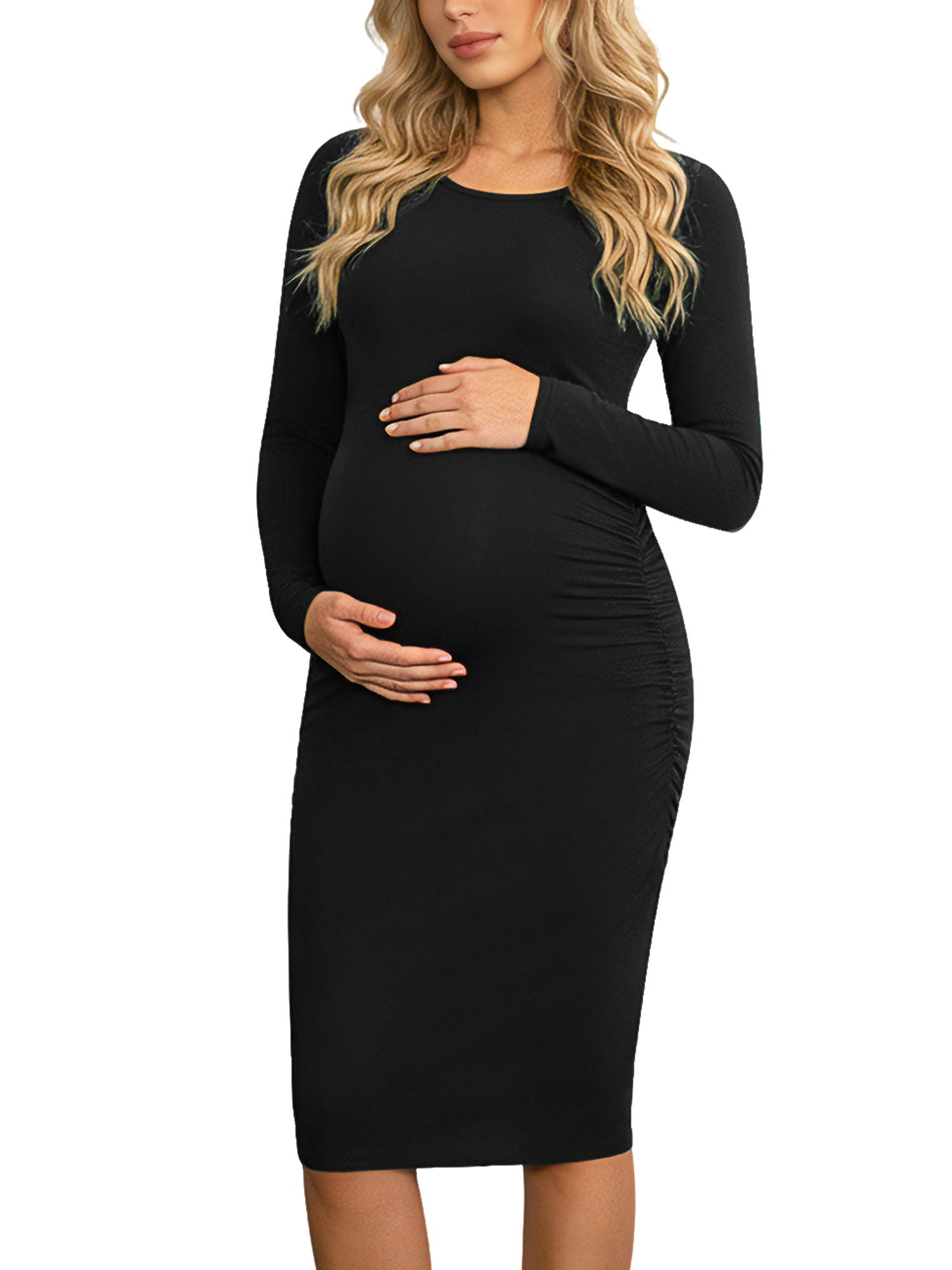 Side Ruched Pregnancy Dress Long Sleeve Maternity Clothes for Women - Walmart.com Side Ruched Pregnancy Dress Long Sleeve Maternity Clothes for Women - Walmart.com
