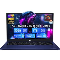 17.3" FHD New Gaming Laptop, AMD Ryzen 9 8945HS 32GB DDR5 RAM 1TB SSD (Up to 5.2GHz) Radeon 780M, PD 100W Type-C AI-Enhanced for Copilot VR Ready, Backlit Keyboard, Fingerprint, 75W Battery