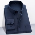 thumbnail image 2 of Iugvhana Mens Classic Fit Dress Shirts Slim Lapel Long Sleeve Casual Business Formal Shirt Tops Button Down Cotton Shirt Navy#1 L, 2 of 5