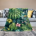 thumbnail image 2 of JRXY Hibiscus Flowers Summer Colorful Hawaiian Tropical Plants Palm Leaf Flannel Fleece Blanket White, 2 of 6