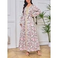 thumbnail image 2 of LilyLLL Women Muslim Islamic Long Sleeve V Neck Kaftan Dress Floral Print Long Dress, 2 of 5