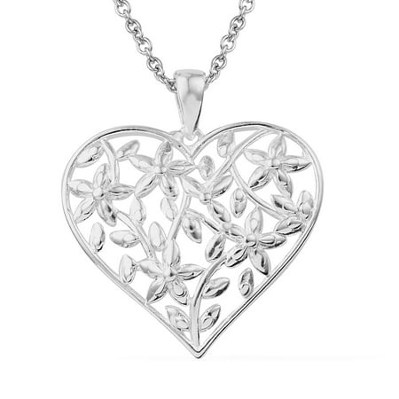 Heart Pendant Necklace for Women in 925 Sterling Silver and Stainless Steel 20