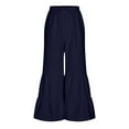 thumbnail image 6 of XFLWAM Women's Boho Elastic High Waisted Ruffle Hem Wide Leg Palazzo Pants Baggy Drawstring Trousers Navy Blue M, 6 of 8
