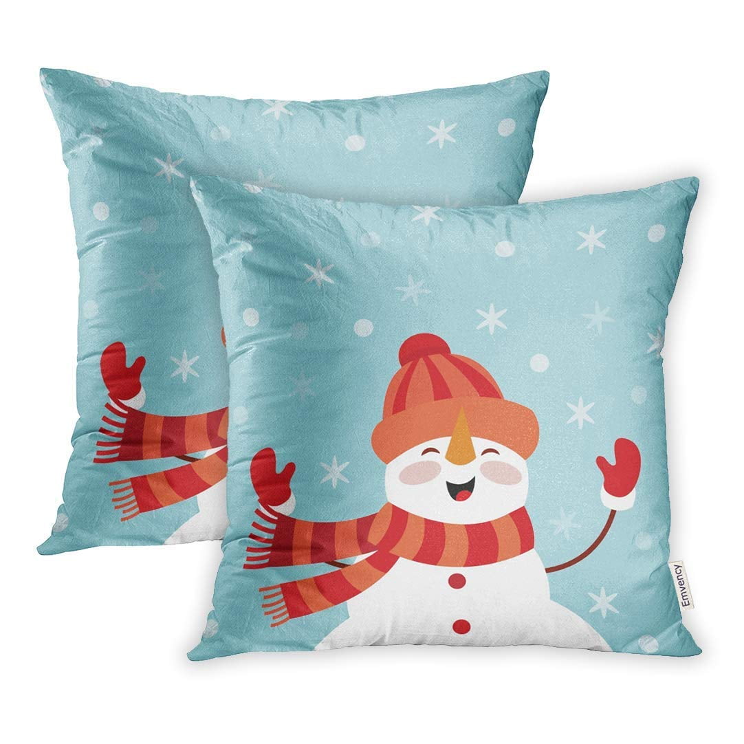 CMFUN Red Abstract Vintage Christmas Snowman Characters Border Pillow