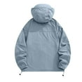 thumbnail image 3 of Kmdttou Women's Windproof Jacket Waterproof Lightweight Windproof Full Zip Women's Packable Fall Raincoat Windbreaker with Hood Sky Blue 3XL, 3 of 6