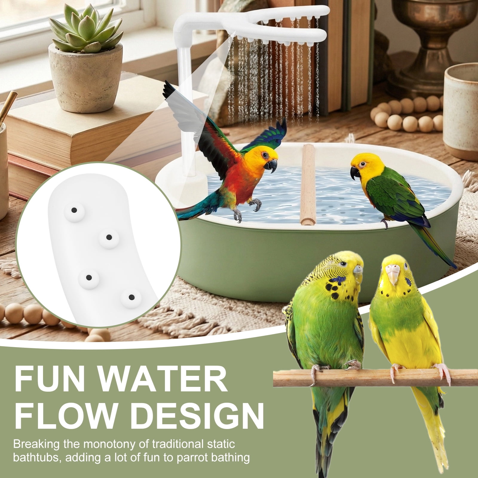 Ikoopy Parrot Bathtub Bird Automatic Bath Shower Large Bird Shower Fountain Indoor Bathtub with Running Water Contains USB and Pump for African Grey Cockatiel Conure Budgie Lovebird