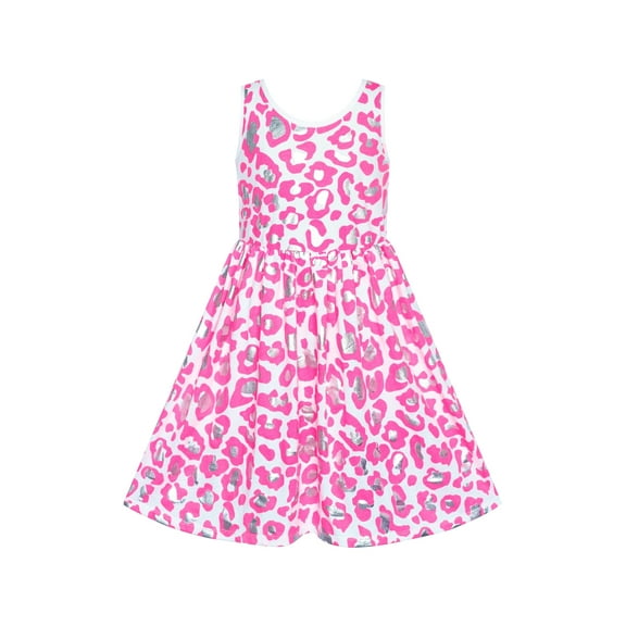 Girls Dress Pink Shinning Leopard Casual Sundress 4 Years