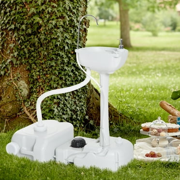 kleankin Portable Camping Sink Hand Wash Station Basin 4.5 Gallon Tank 6.3 Gallon Recovery Tank & Soap Dispenser for RV, Outdoor, Indoor, HDPE, White
